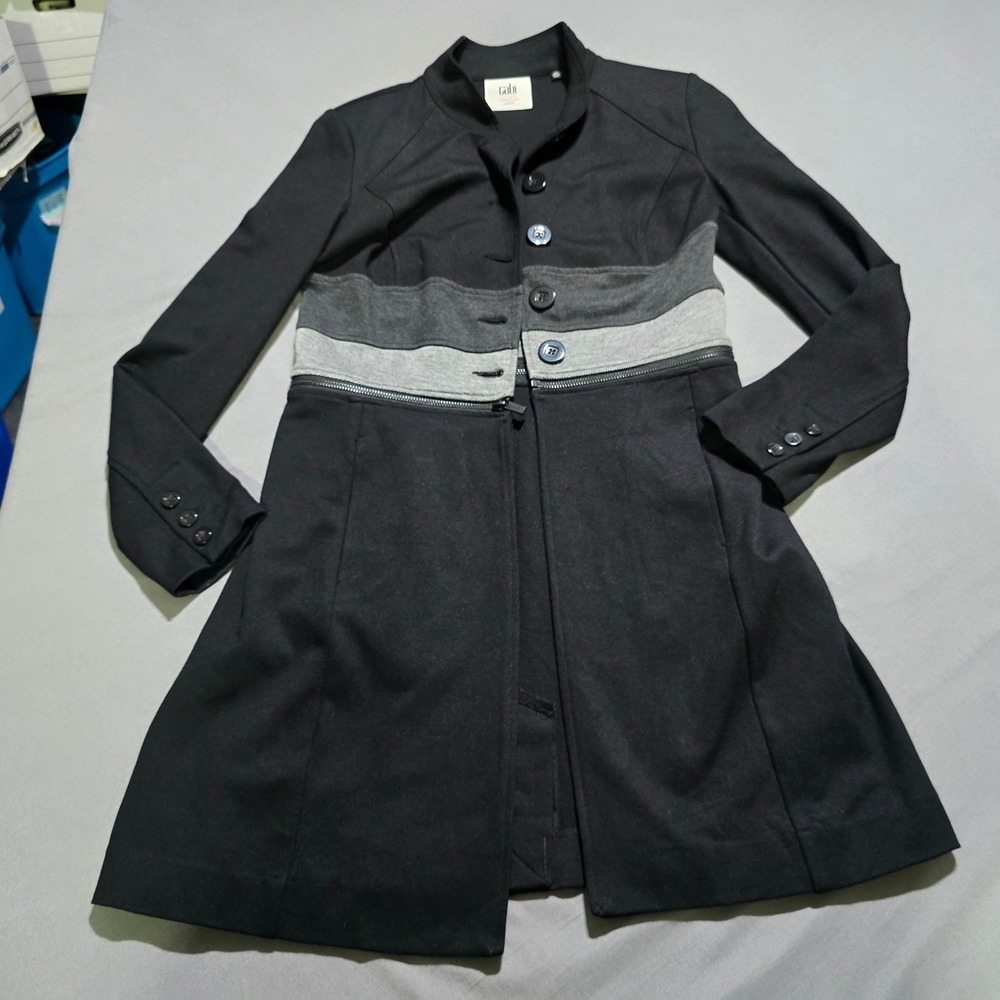Cabi Love Carol Zip Off Convertible Coat jacket XS Black Grey Colorblock 3176